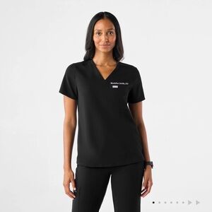 Figs Black Short Sleeve V-Neck Top